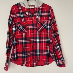 Love Tree Hooded Red Flannel Shirt